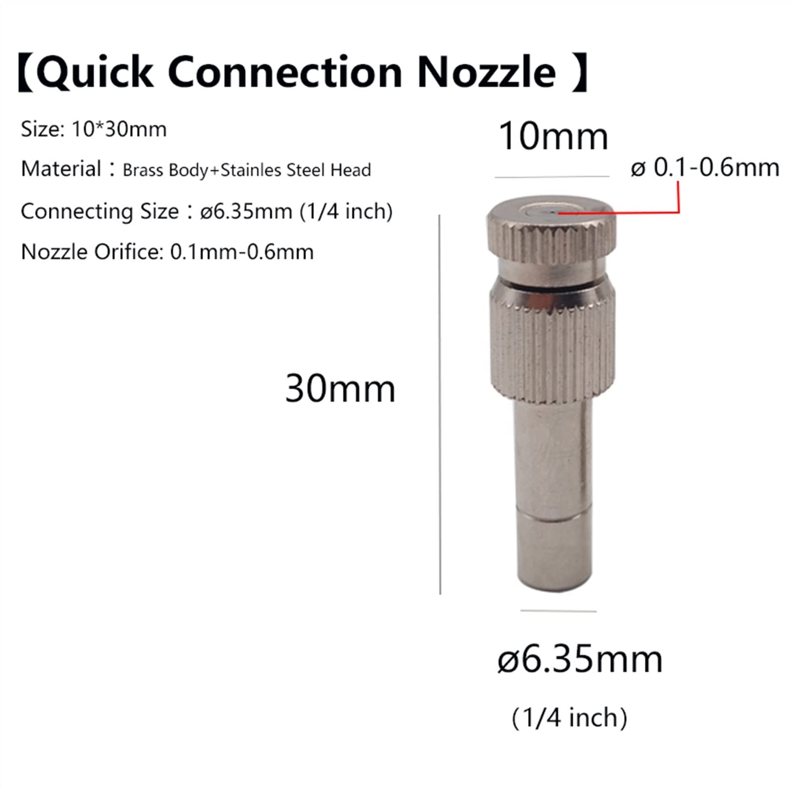 Boquilla de pulverización de Alta presión, Boquilla atomizadora de latón, Paquete de 10 boquillas de nebulización de Baja presión para refrigeración de Jardines de 0,1 a 0,6 mm (0,3 mm).