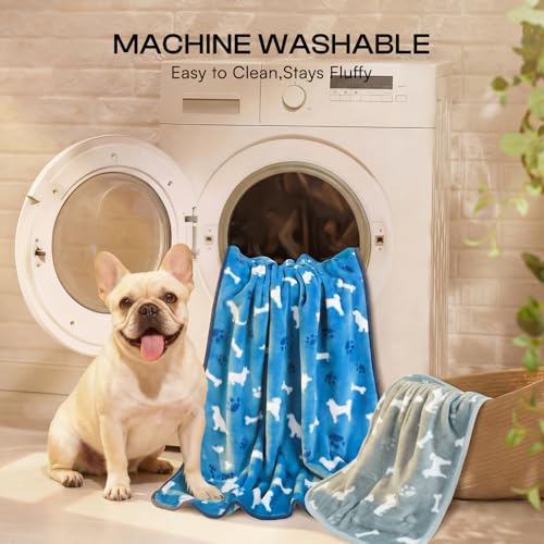 Image of Luciphia 1 Pack 3 Dog Printed Fleece Pet Blankets Washable,Soft Warm Throw Covers for Crate Couch Bed,Cozy Puppy Essentials for Dogs and Cats, Blue /Grey /Khaki, Small (23x16 inch)