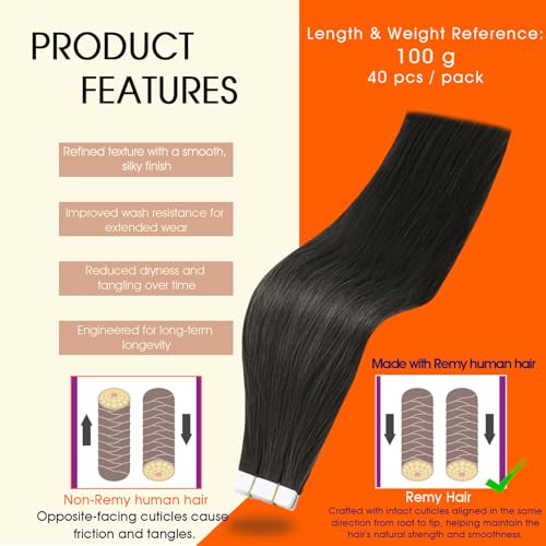 Image of Full Shine Remy Human Hair Tape in Extensions 18Inch Color Mocha Brown Seamless Tape in Hair Extensions Human Hair 100G 40Pcs for Natural Look Easy to Install Add Volume