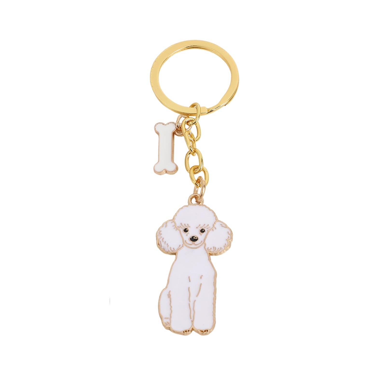 BT Bear Dog Keychain,Dog ID Tag Cute Metal Dog Keychain Keyring Keyfob Bag Charm (White Poodle)