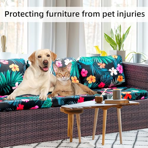 Image of 8Pcs Stretch Patio Cushion Covers,Outdoor Couch Covers Replacement,Outdoor Couch & Sofa Slipcovers,for Patio Furniture Cushion Covers,Washable Reusable urniture Protector (Flowered Leaves,Cover Only)