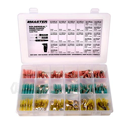 Master Appliance 11822 Industrial Quality Solderseal Heat Shrink Butt Connectors, Ring Terminals, Spade Terminals, Coupler Assortment Kit, Waterproof Electrical Marine Automotive Terminals, 135 Pieces