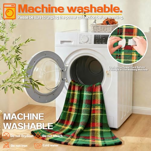Image of Electric Blanket Heated Throw, Soft Flannel 50 inchx60 inch Plaid Heating Blanket with 8 Hours Auto Off 10 Fast Heating Levels Machine Washable Sherpa Heated Blanket with Overheating Protection