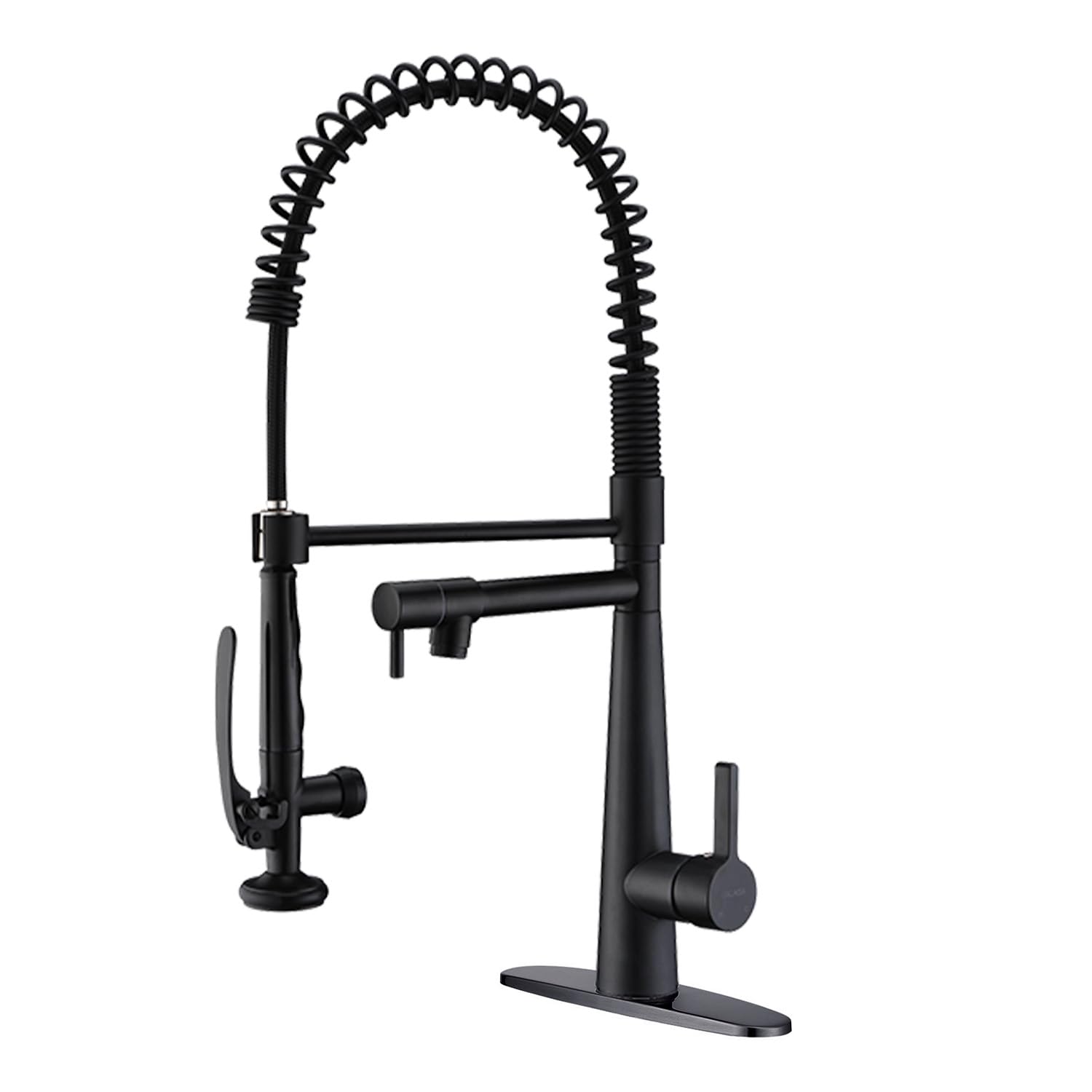 Copper Kitchen Faucet, Solid Brass Matte Black Kitchen Faucet, Heavy Duty Spring Pre-Rinse Single Handle Kitchen Faucets with Pull Down Sprayer and Pot Filler, Commercial Style Sink Faucet