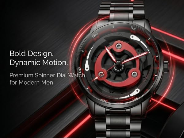 Image of GOLDENIZE FASHION Branded Men's Sport Quartz Watch Arrow Wheel Dial 360 Rotating Casual Fashion Stainless Steel Alloy Mens & Boy's Luxury Metal Gift Creative Watch