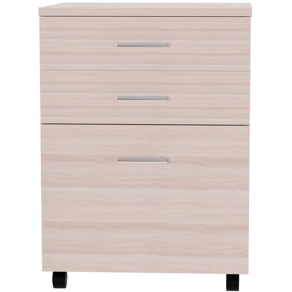 BAKAJI Cajonera móvil para escritorio, mueble para impresora de madera MDF con 3 cajones y 4 ruedas giratorias, diseño moderno, decoración para casa u oficina. Dimensiones: 46,5 x 45 x 64 cm (Olmo)