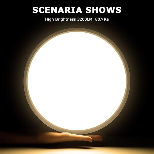 Miniatura 2 de LEDLightsWorld Lámpara de techo LED de montaje al ras, 12 pulgadas, 24 W, 2800 K, luz de techo blanca cálida, luminarias redondas de 3200 lm,