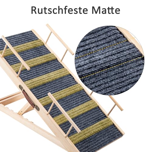 Queiting Hunderampe Treppen & Stufen für Hunde Haustierrampe Klappbare und höhenverstellbare Hundetreppe aus hochwertigem HolzRutschfeste Belastbarkeit bis 100kg Verstellbereich von 30cm bis 60cm