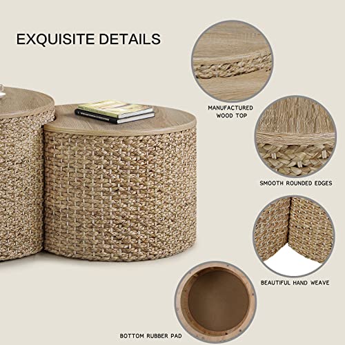 Giofanzo Nesting Coffee Table Set Of 2, Rustic Industrial Round Stacking With Hand Braid Weaving Appearance, No Assembly Required, For Living Room Bedroom Balcony Family Room Den Library #TOP5