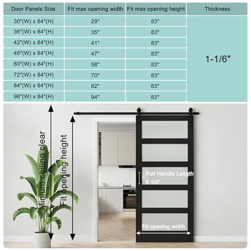 Image of 48 inchx84 inch Frosted Glass Barn Door with 8FT Sliding Hardware & Handle, Black | Pre-Drill Holes Barn door for Easy Assembly, Solid Wood Sliding Barn Door with Excellent Privacy Protection & Sound Reduction