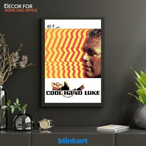 Image of BLINKART Cool Hand Luke (1967) Movie Poster Frame 8x12 Inch | Premium 300 GSM Paper Wall Print | Vintage Film Artwork for Home, Bedroom, Living Room, Office | Framed Photo Decor