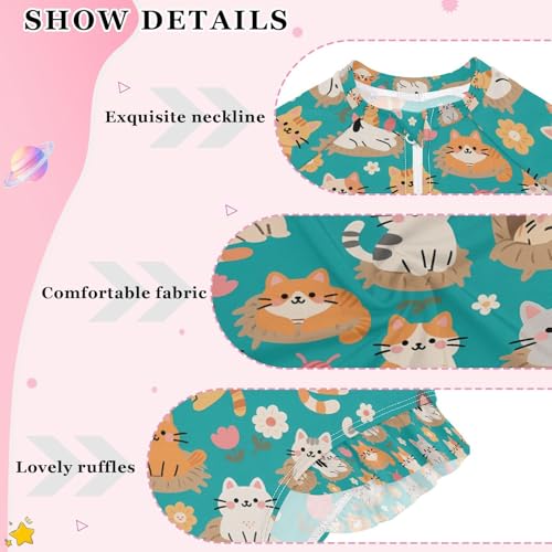 ALAZA Cat Kitten Ball Fish Girls One Piece Swimsuit Long Sleeve Rashguard Swimsuit UV 50+ Swimwear Zip4