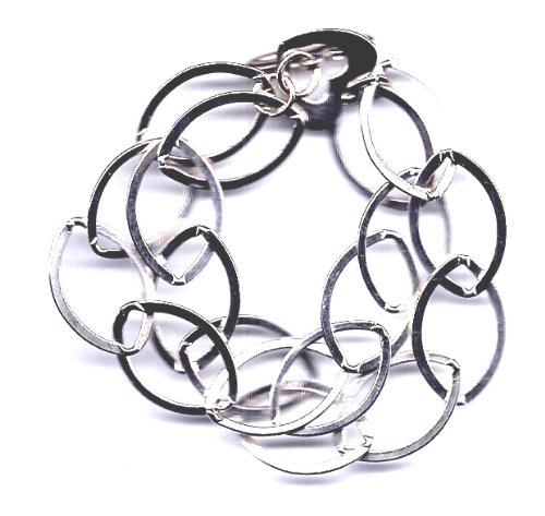 Bracelet 2 Strand Silver Tone open Navette flat link HOS Staff and Heart toggle 7.5" chain