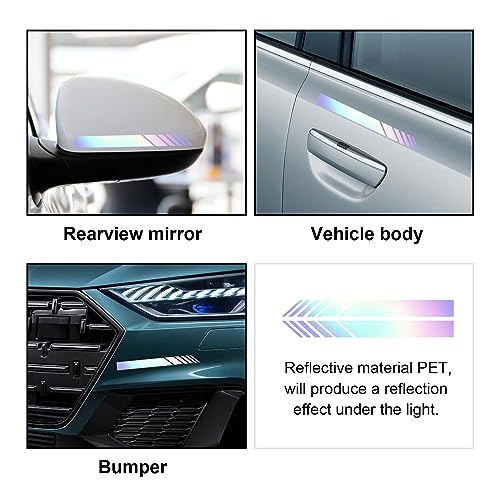 Image of Augeny 2 PCS Car Rear View Mirror Stickers, Waterproof Vinyl Auto Side Rearview Mirror Stripes, Universal Reflective Anti-Collision Striped Warning Decal for Most Vehicles (Colorful)