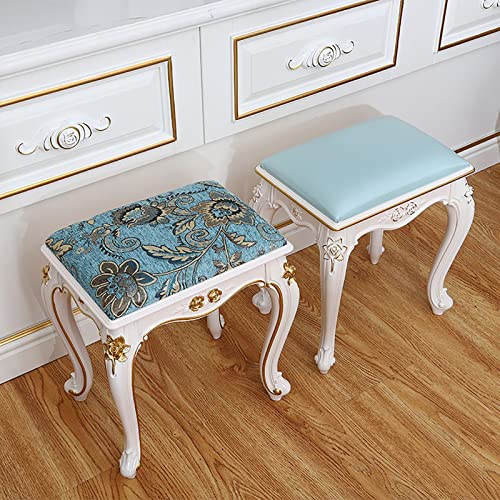 Taburete de tocador blanco estilo barroco con patas de madera para dormitorio 8