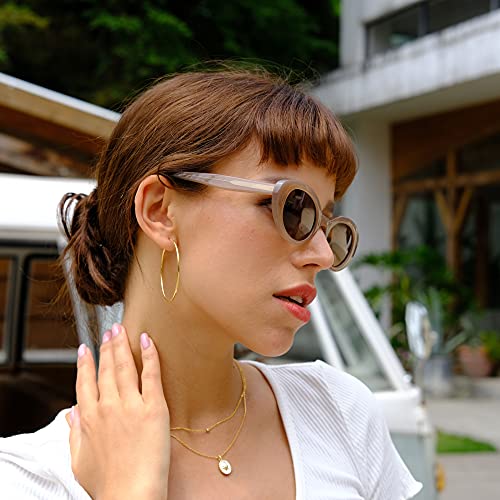 LEMON GRASS Retro Lens Wide Arm Cat-Eye Sunglasses Acetate Oval Frame - Nectarine Frame Grey Lens 6
