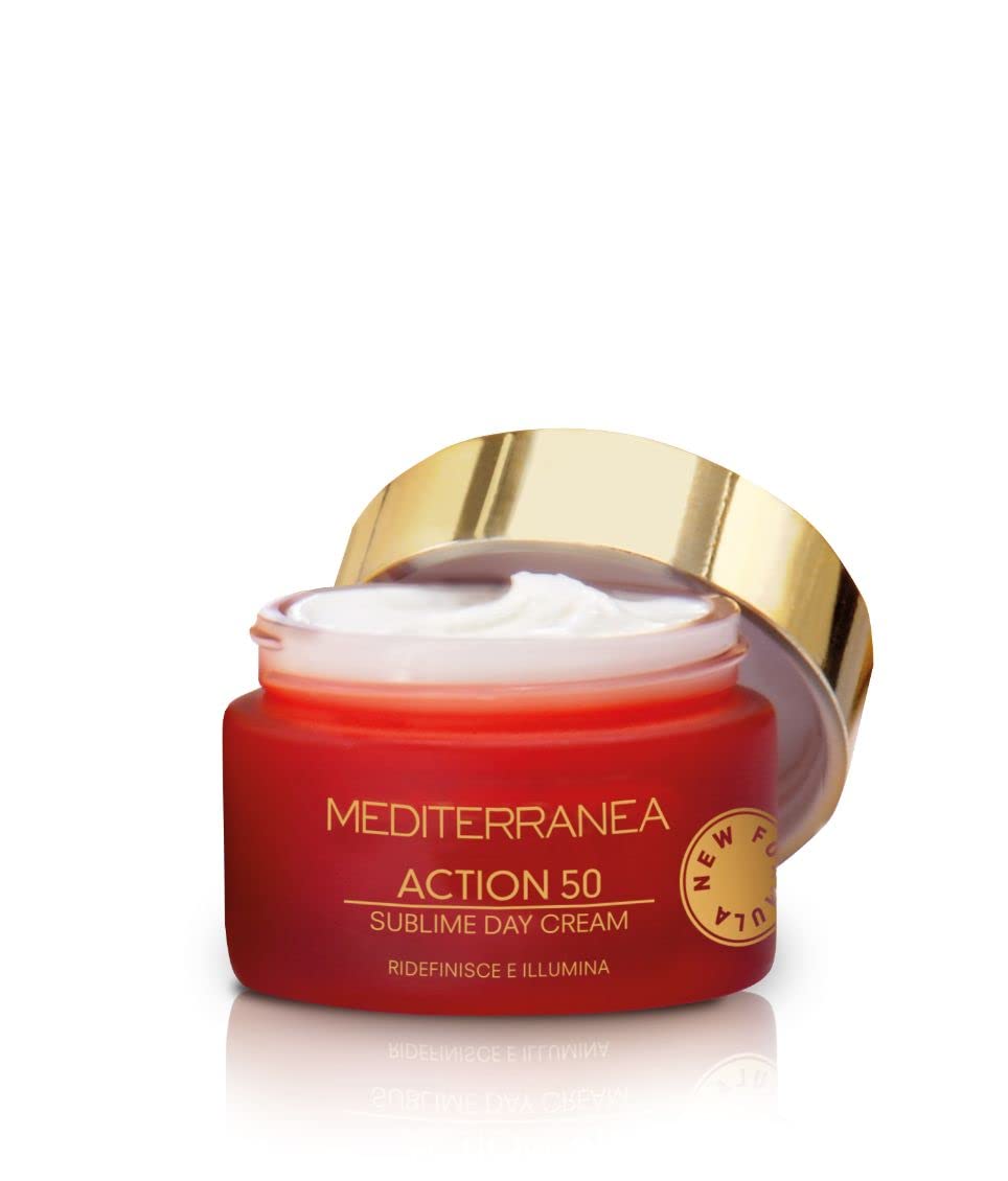 MEDITERRANEA COSMETICS Crema Giorno Viso Anti-Età Idratante, Illuminante e Ristrutturante con Agnocasto, Niacinamide e Filtri Solari Linea Action 50 Sublime Day Cream– 50 ml