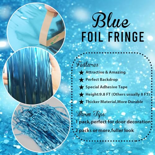 Image of GOER 3.2 ft x 9.8 ft Metallic Tinsel Foil Fringe Curtains for Party Photo Backdrop Wedding Decor (Light Blue,1 Pack)