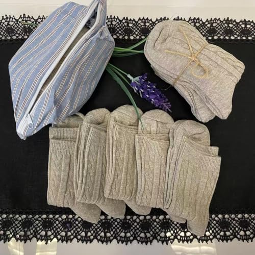 Hemp Organic Linen Crew Socks, Light Gray, Cable Knit, Casual Comfort, 5 Pack3