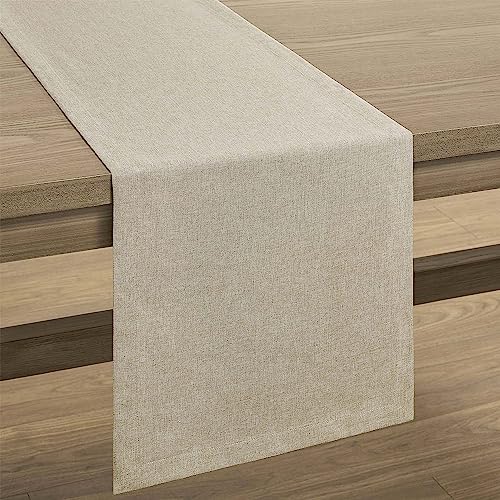Image of ZeeMart Basic Linen Style Table Runner, 14 x 108 Inch Natural Chambray, Rustic Farmhouse Neutral Beige Table Runners 108 Inches Long, Everyday Polyester Table Runner - Machine Washable & Easy Care