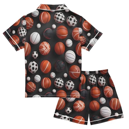 ALAZA Sport Soccer Basketball Black Pajamas Satin Pajama Set Short Sleeve Button Down Sleepwear2