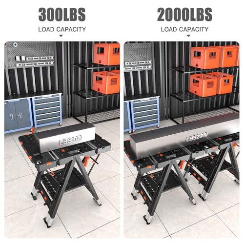 LARBANKE Combined Portable Folding Work Table,2-in-1 Sawhorse & Workbench,Waterproof Workbench with Extra Load Capacity with 8 Woodworking Clamps,8 Connecting Blocks,4 Limit Blocks - Image 4