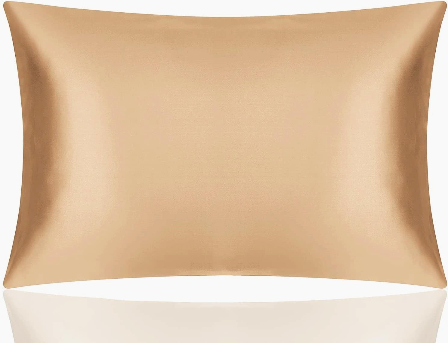 Both Sides Luxury Mulberry Silk Pillowcase 19 Momme Soft Breathable Avoid Facial Wrinkles Hidden Zipper 1pc/pack 100% Pure Natural Silk (Gold, Standard 50x75cm)