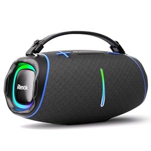 RIENOK 100W Bluetooth Lautsprecher mit 2+2 Channel, 30 Std. Laufzeit Musikbox Support USB TF und AUX mit RGB Licht, IPX6 für Outdoor Sound Party Werkstatt Baustelle Marktstand