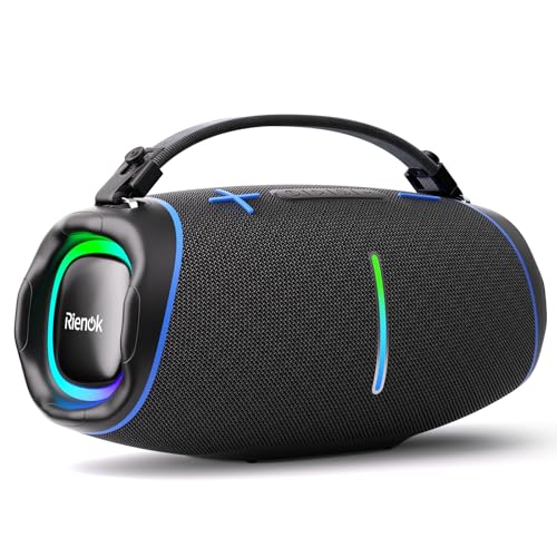 RIENOK Altavoz Bluetooth Potente 100W Portátil 30H con 2 Tweeters 2 Woofers Impermeable IPX6 Luces RGB Bluetooth 5.3 Inalámbrica Emparejamiento Estéreo Apoya 128G Tarjeta TF, AUX, Memoria USB