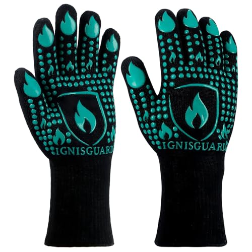 Image of BBQ & Grill Gloves, Oven Gloves, 1472F Silicone Oven Mitts Heat Resistant Grilling Gloves Fireproof Non-Slip for Barbecue Cooking Baking Smoking, 1-Pair (Green, Large)