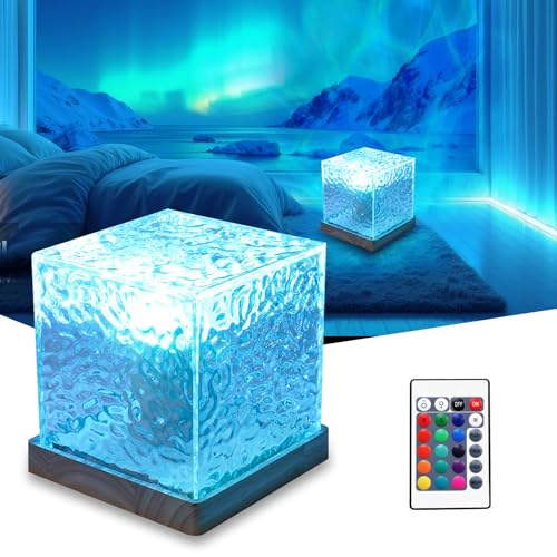 Image of RICHMYC Ocean Wave Projector Light, 16 Colors Gradual Rotating Water Lamp with Remote Control, Beach Decor Sea Themed Northern Lights Projector for Office Bedroom Bar Restaurant(Plug in 5.3in)