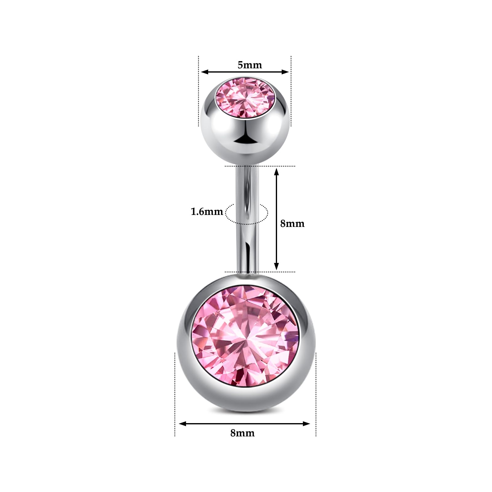 Tytanowy kolczyk do pępka srebrny 6 mm 8 mm 10 mm 12 mm 14 mm 16 mm długość pręcika kolczyk do pępka tytanowy dla kobiet 1 sztuka 14G Solid Titan kolczyk do pępka kolczyk Barbell różowy