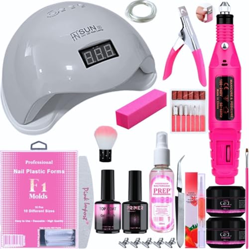 Kit Completo Manicure Unhas de Gel com Cabine Sun LED UV 48W e Lixadeira Elétrica Caneta Bivolt (Branco)