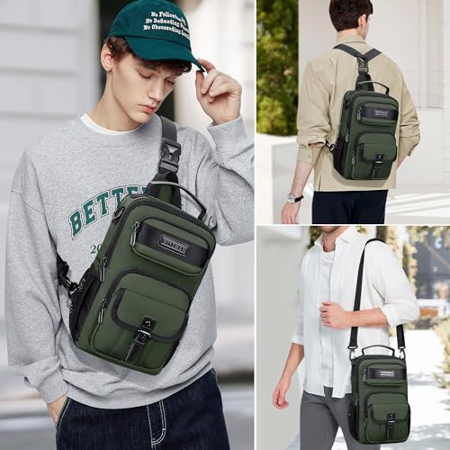 WITZMAN Sling Bag for Men Convertible Travel Sling Backpack USB Charging Port Lightweight Crossbody Bags Casual Daypack（B698 Army Green）2