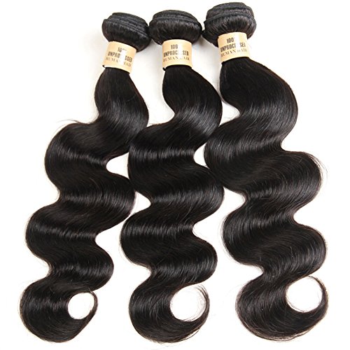 8A Unprocessed Brazilian Virgin Body Wave Human Hair 3 Bundles 100% Unprocessed Human Hair Extensions Natural Black (16" 16" 16")