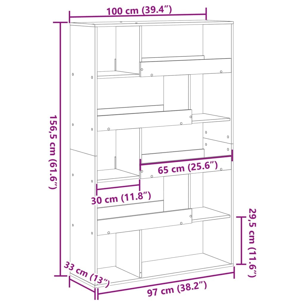 Divisorio bianco, 100 x 33 x 156,5 cm, libreria con 10 scomparti
