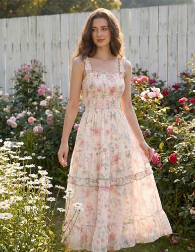 Image of Scarlet Darkness Floral Dress for Women 2026 Flowy Sundress Smocked Cottagecore Dresses