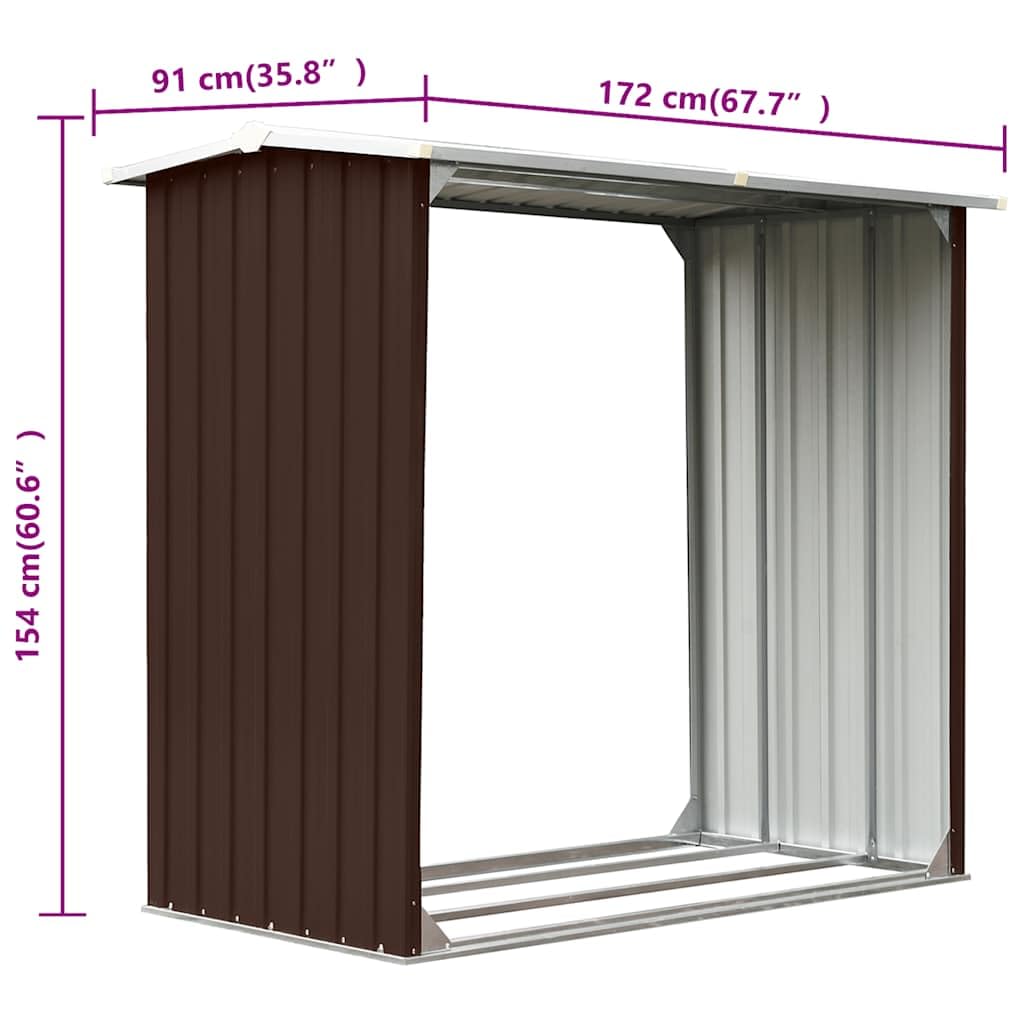 Porte-bûches en acier galvanisé Marron 172 x 91 x 154 cm