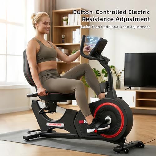 VANSWE Recumbent Exercise Bike, Recumbent Stationary Bikes for Home 400 LBS Weight Capacity, Exercise Bike for Home Seniors with Smart App and Bluetooth Connectivity, LED Display, Pulse Handle - Image 5