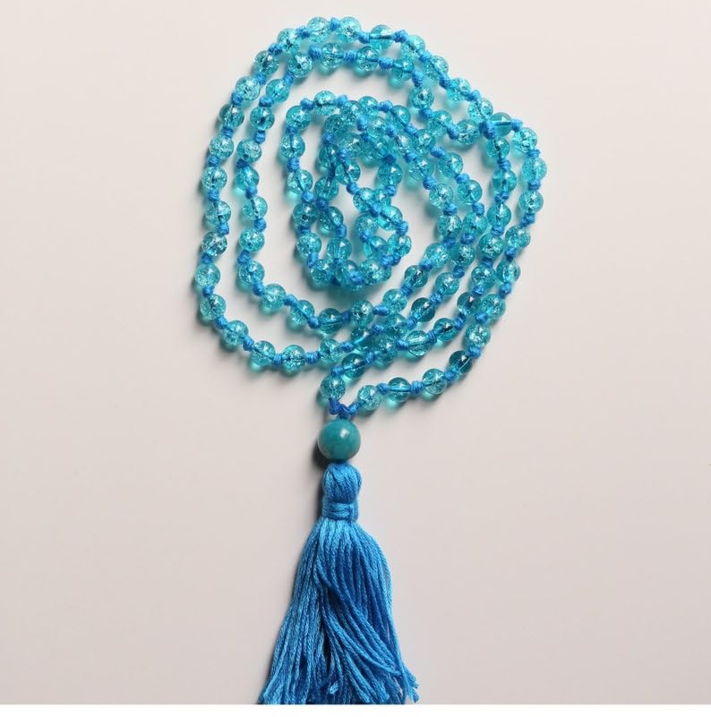 Naturalne jasnoniebieskie szklane koraliki do medytacji 8 mm, 108 koralików mala, duchowe, koraliki do medytacji, Reiki, Japa Mala, buddyjskie koraliki modlitewne, bransoletka do jogi, koraliki