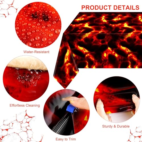 Image of Kochorie Lava Tablecloth Roll with Cutter Box 100 Ft X 54 Inch Frame Volcano Table Cover Disposable Hot Lava Plastic Party Supplies for Volcano Dinosaur Theme Party Halloween Game Decorations