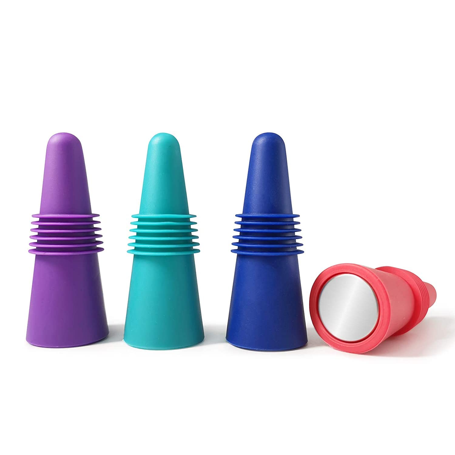 WOODTULA Silicone Wine Stopper for Glass Bottles - Reusable Cover for Beer Drink - Beverage Bottle Sealer Caps - Bottle Stopper (4-pcs)