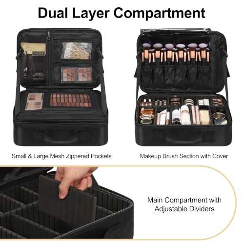 Image of Relavel Travel Makeup Train Case Cosmetic Case Organizer Portable Artist Storage Bag with Adjustable Dividers for Cosmetics Makeup Brushes Toiletry Jewelry Digital Accessories