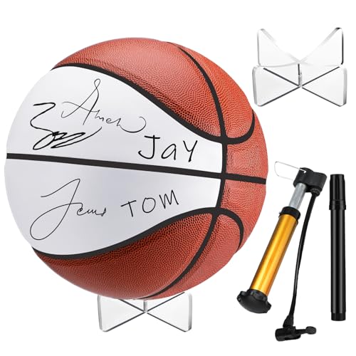 Liliful Autograph Basketball with Acrylic Ball Stand, Signature Pen and Pump Blank Signature Official Ball 4 Panel Basketball for Coach Gifts Birthday Gifts(Vivid Style)