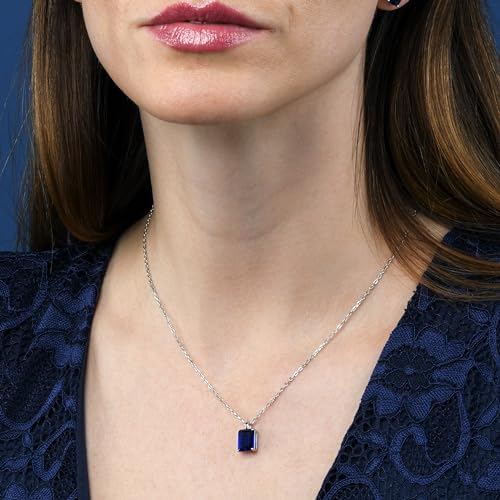 namana Silver or Gold Pendant Necklace for Women with a Solitaire Rectangle Stone, Dainty Necklaces for Women in 925 Sterling Silver with Emerald-Cut Colored or Clear Stones2