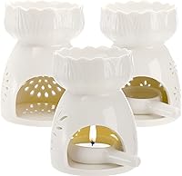Lyellfe 3-Pack Ceramic Tealight Candle Holders Essential Oil Burners with Spoons - White Carved Aroma Diffusers for Home Decor Gifts