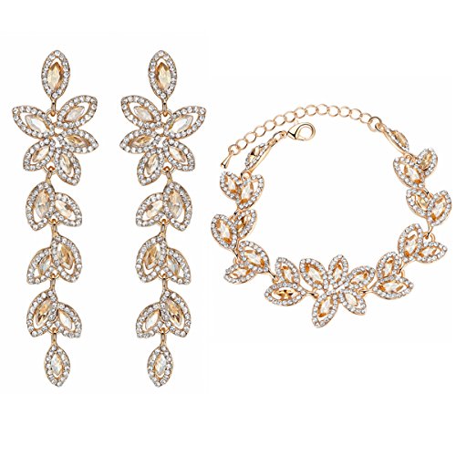 mecresh Flower Teardrop Earring and Bracelets Silver/Gold/Champagne Bridal Jewelry Sets for Women