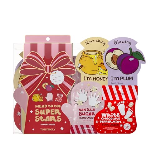 TONYMOLY Head to Toe Mask Set 4-Piece Face Mask Set with Sheet Masks Hand Mask & Foot Mask | Hydrating Brightening & Nourishing Skincare Collection Holiday Gift Set