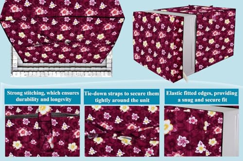 Image of The Furnishing Tree Elastic fit waterproof Polyester window ac cover suitable for Croma 1.5 Ton, Dustproof cover for inner and outer section, In CM: (62.23x66.04x43.18), Floral Pattern Red