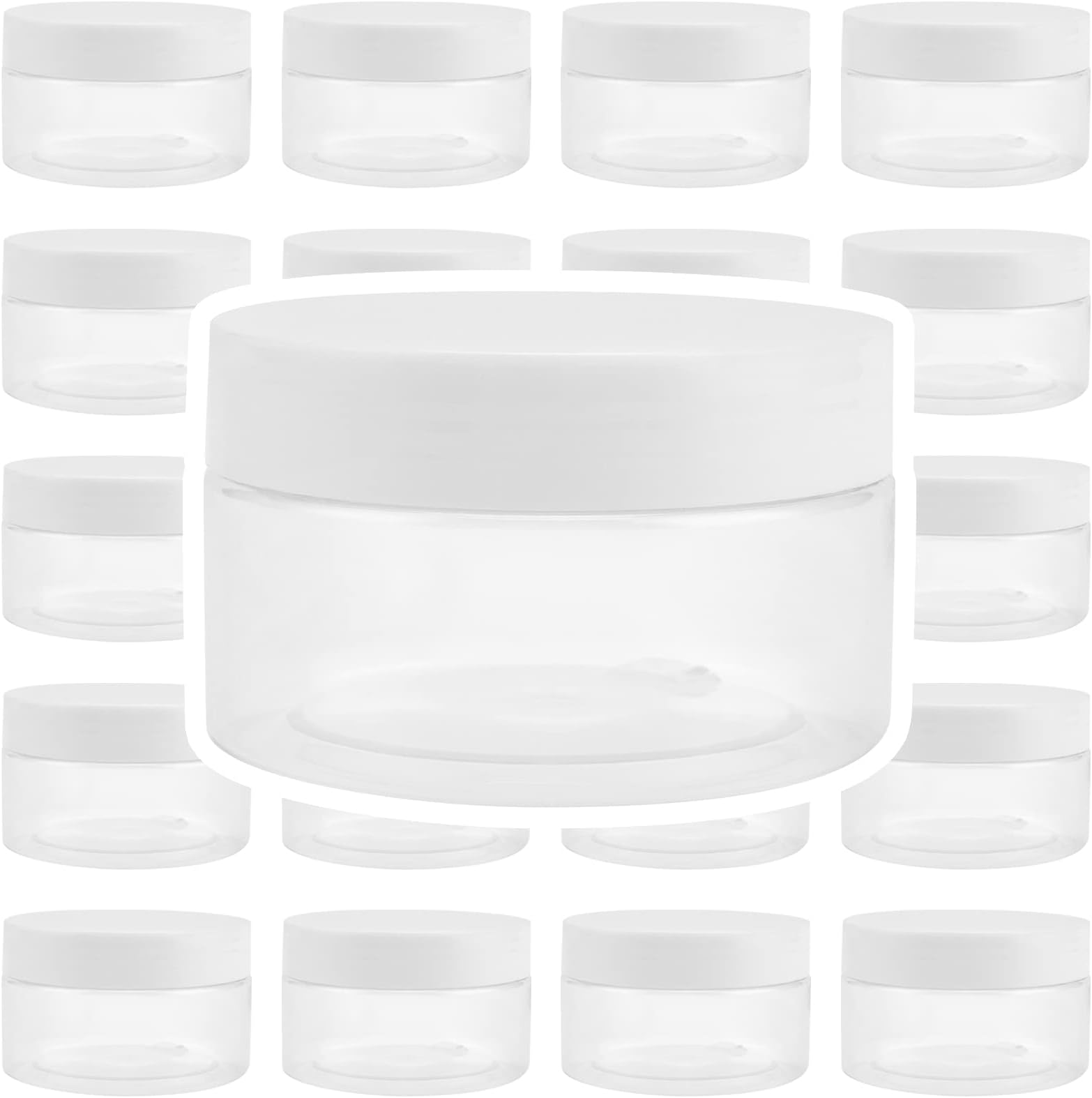 24 Pack 100ml Clear Plastic Jars with Lids, Wide Mouth Plastic Storage Container Jars with White Lids for DIY Arts Crafts, Beads, Spices, Nuts